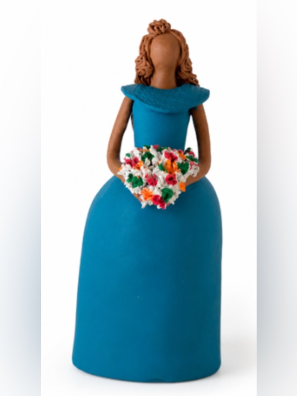 Vintage  Ceramic Lady Figurine in Blue Dress with Flower Bouquet
